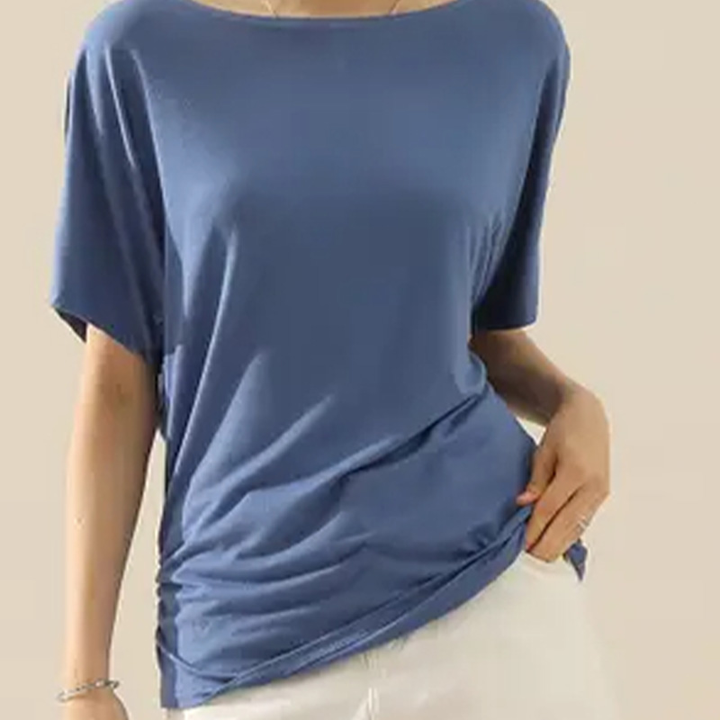 Oversized dolman short-sleeved boat neck T-shirt Fashionable, comfortable and simple CWTTS051