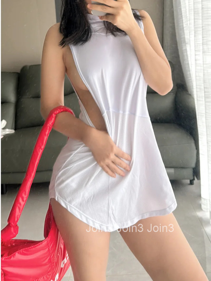Pure Desire Hot Girl Style Sexy Side Slit Hollow Sports T-shirt Ultra Short Dress Elegant Girl Sexy Women Tops Korean W4J5