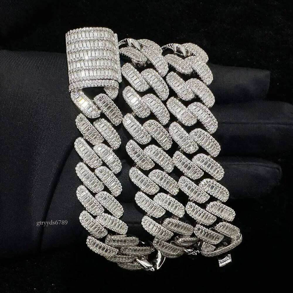 hip hop jewelry cuban link chain 15mm s sier fashion necklace iced out fully vvs baguette moissanite dia men necklaces