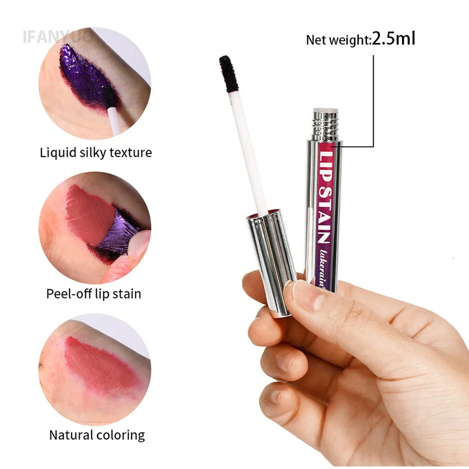 Silver Tube Peel Off Tattoo Lipgloss Waterproof Liquid Matte Lip Tint RosePink Tear-off Lip Stain Non Stick Cup Quick Dry Makeup 250805