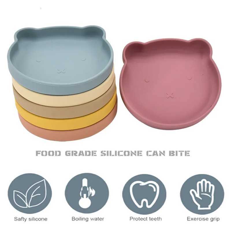Baby Safe Silicone Dining Plate Solid Cute Cartoon Bear Children Dishes Training Tableware Kids Feeding Bowls BPA Free X250806