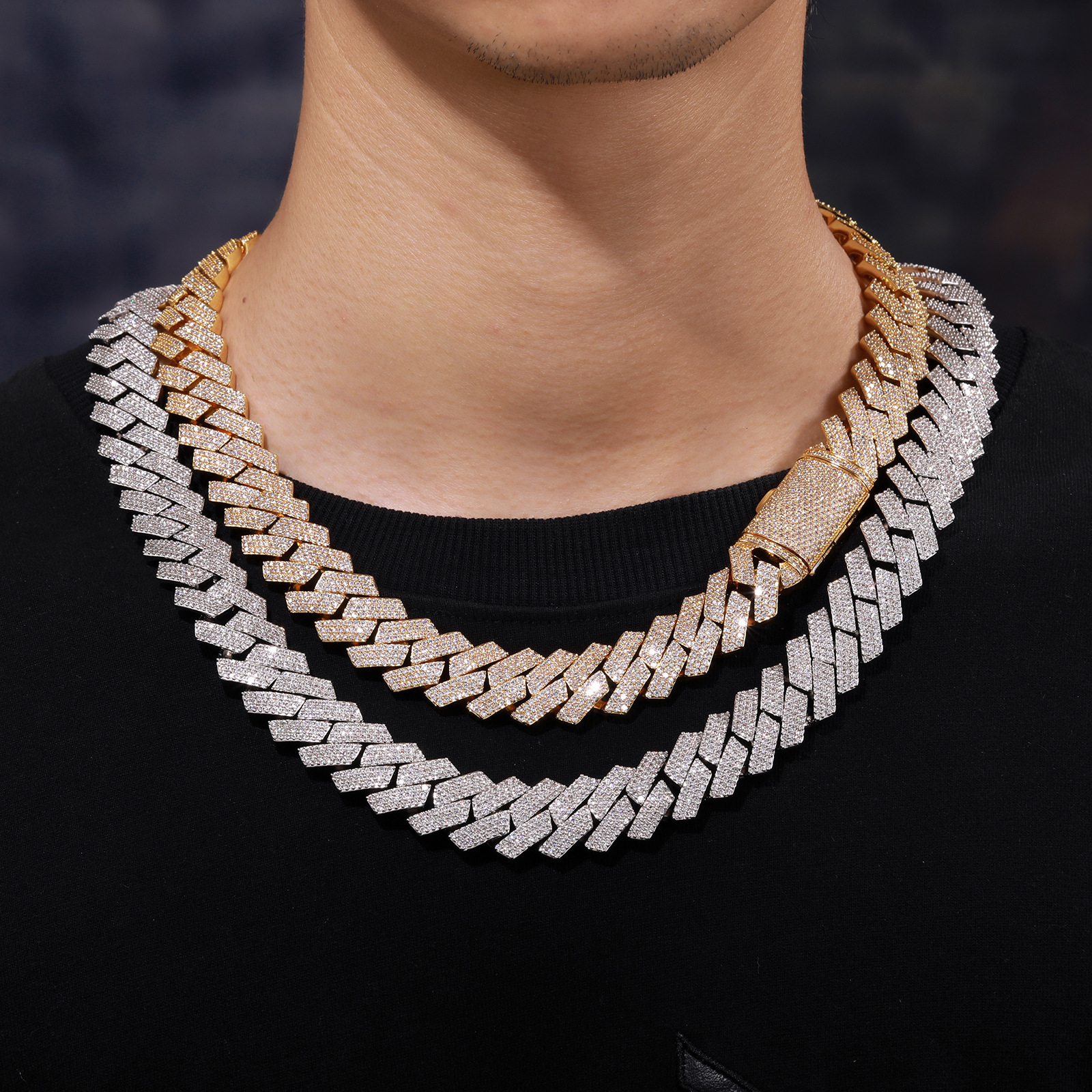 16mm Full Inlaid 3 Row Zirconia Rhombus Cuban Chain Women Hip Hop Singer Street Accessories Necklace for Men