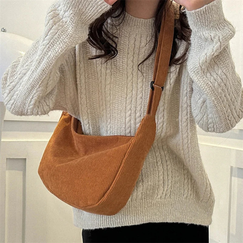 Corduroy Crossbody Bags for Women Ladies Large Capacity Shoulder Bag Fashion Purse and Handbags Solid Color Women Messenger Bag 250731