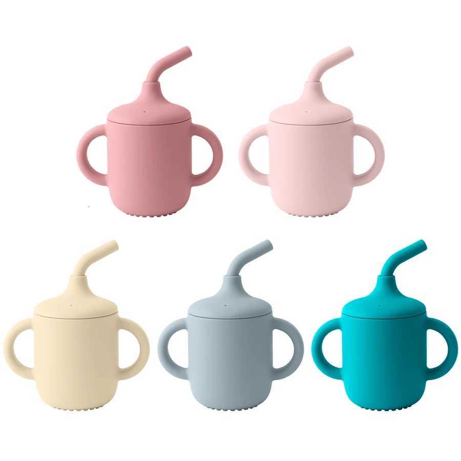 1Pcs Color Kids Baby Learning Drinking Cup Portable Straw Detailed Comfortable Grip Silicone Double Ear Kids Sippy Cup Baby Supplies X250806