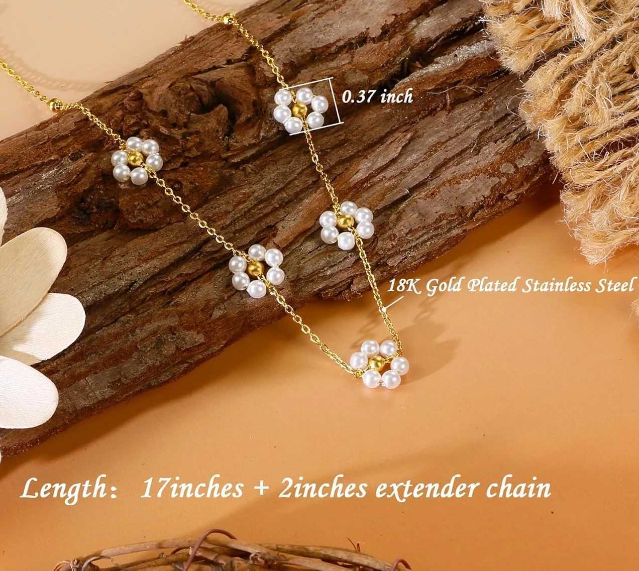 14K Gold Plated Stainless Steel Choker Necklace with Dainty Daisy Pearl Flower Necklace Gift for Her Birthday Gift Y250805