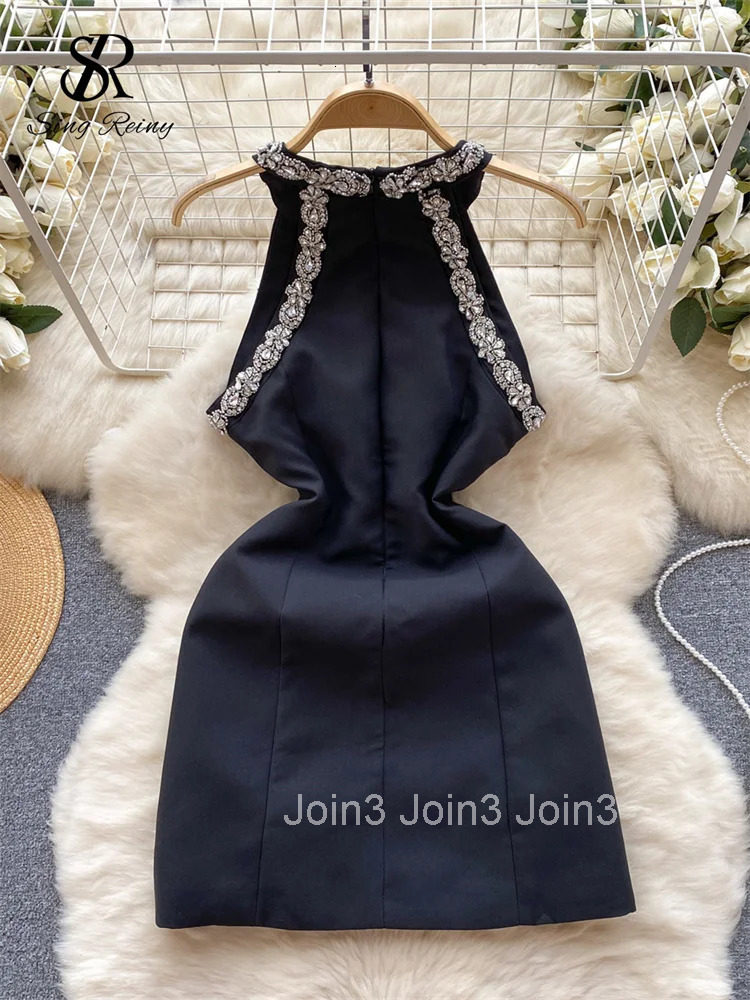 Light Luxury Evening Dress Diamonds Halter Sleeveless Beading Tassel Chic Fashion Senior Ladies Party Short Dress