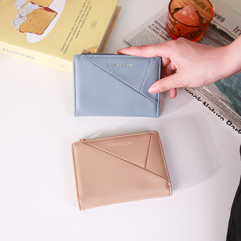 New Women's Ins Style Simple Elegant Short Wallet Diagonal Design Multiple Card Slots Coin Purse for Women