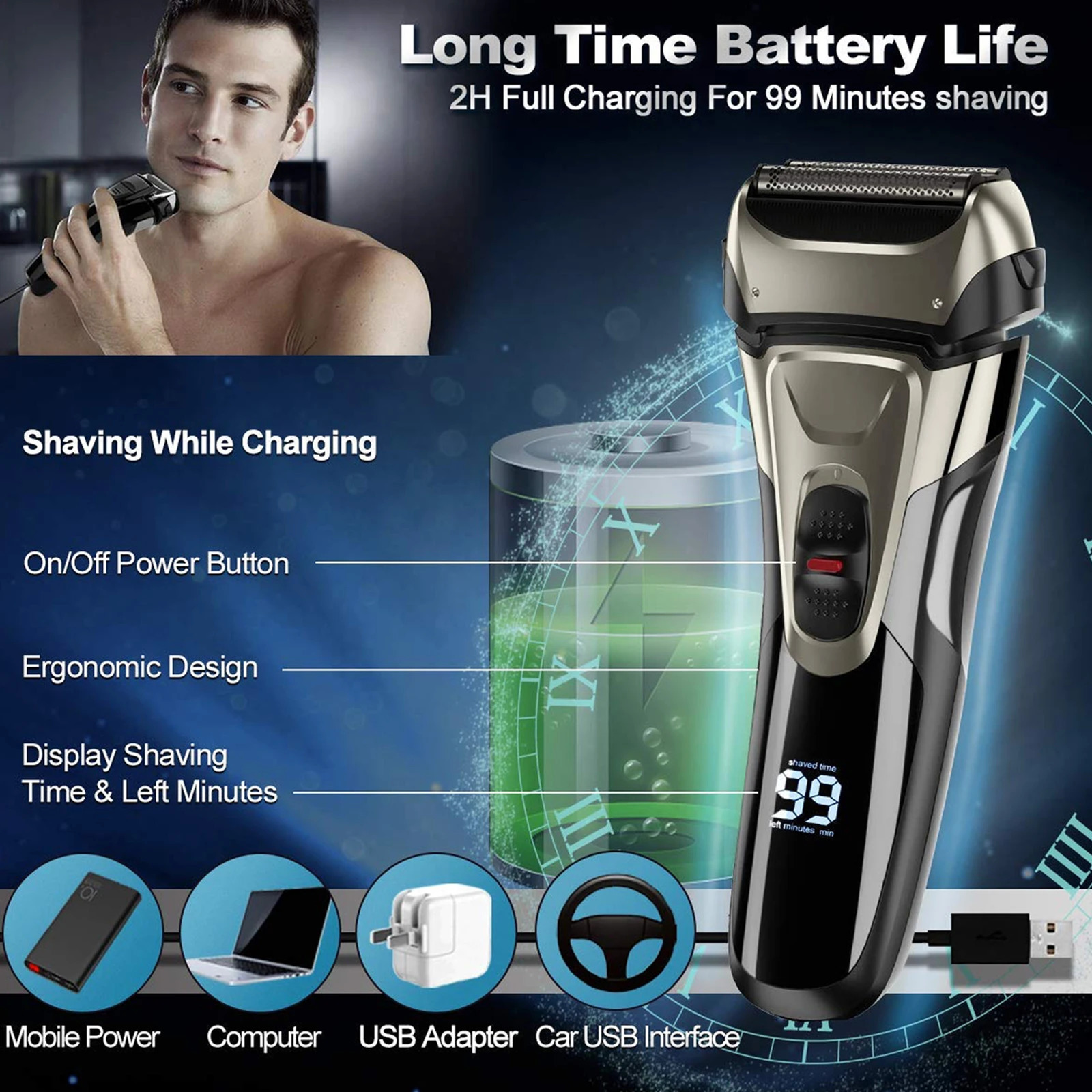 Pop-Up Trimmer Electric Shaver Stainless Steel Shaving Machine Mens 3D Triple Floating Blade Razor Shaver Barber Trimmer FK-605 250805