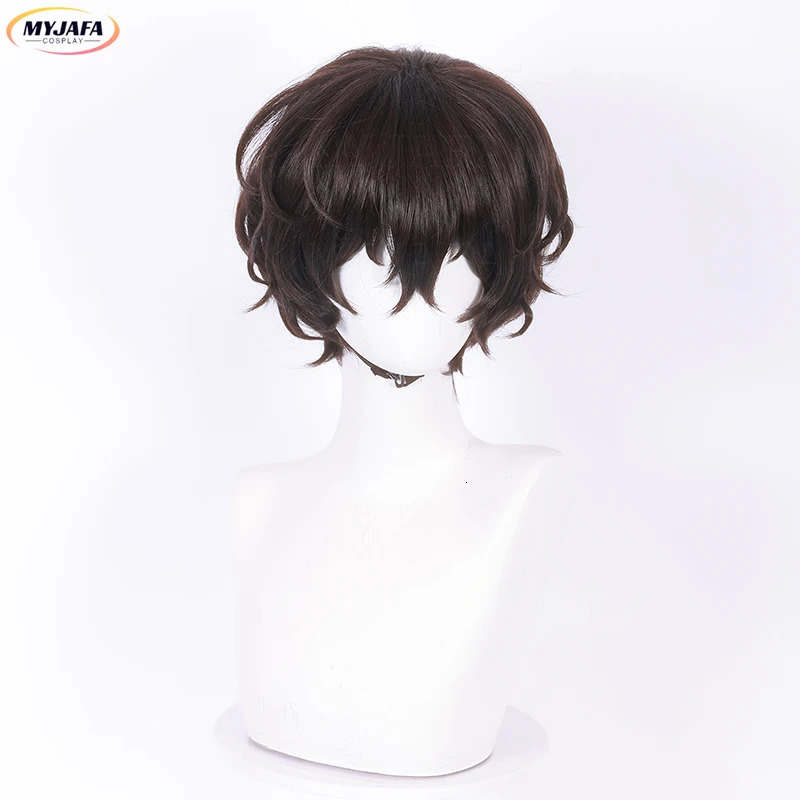 High Quality Dazai Osamu Cosplay Wig Anime Cosplay Short Brown Heat Resistant Synthetic Hair Wigs Wig Cap 250805