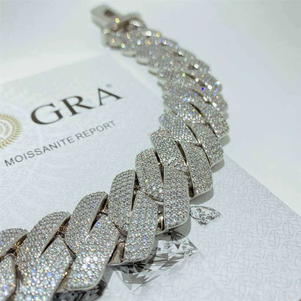 Custom Pass Dia Tester Moissanite Hip Hop Jewelry Cuban Link Chain Iced Out 26mm 4 Row Sier Bracelet