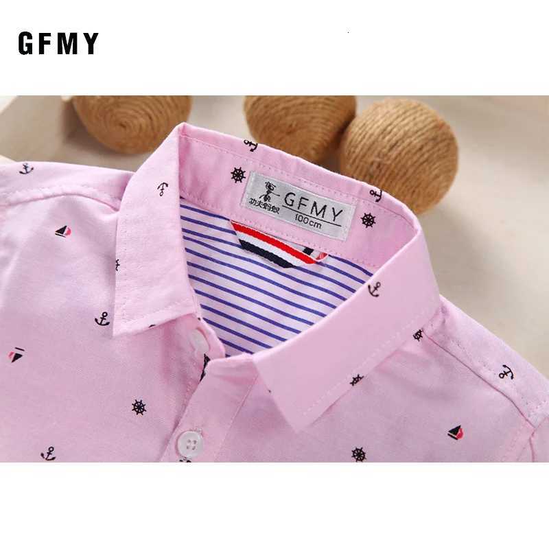 GFMY Hot Sale Children Shirts Blouse Casual Solid Cotton Short-sleeved Boys Shirts For 2-14 Years Ribbon Decoration Baby Shirts X250806