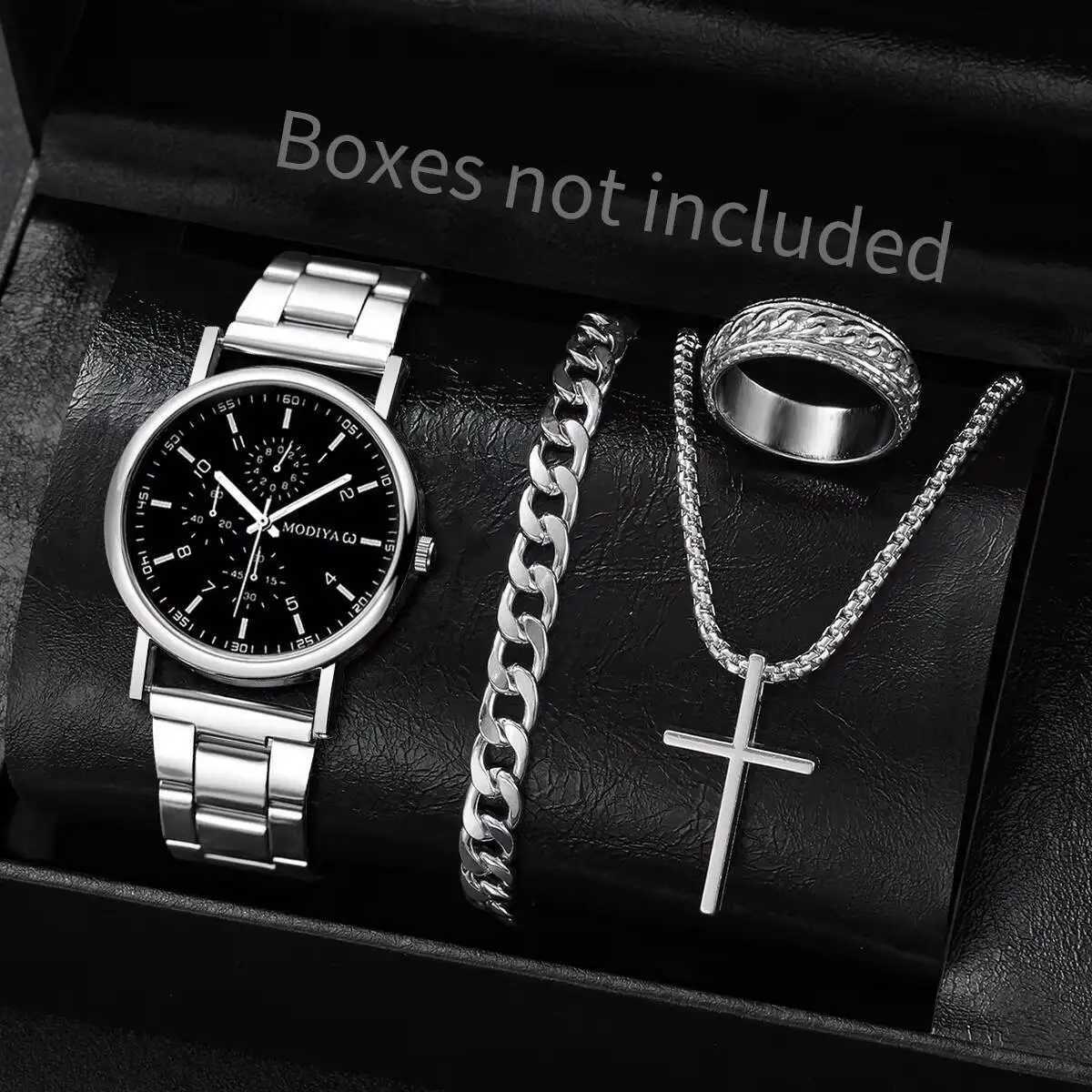 4PCS/Set Fashion Men Busin es Casual Quartz Wrist Jewelry Set for Men Clock Reloj HombreWithout Box W250806