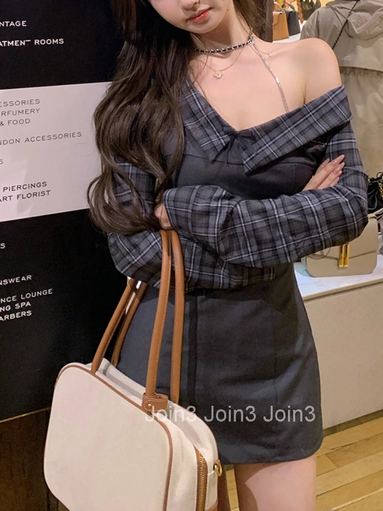 Autumn Sexy Style Fake Two Piece Patchwork Dress New Casual Fashion Retro Women Clothing Korean Y2k Vintage Party Dresses