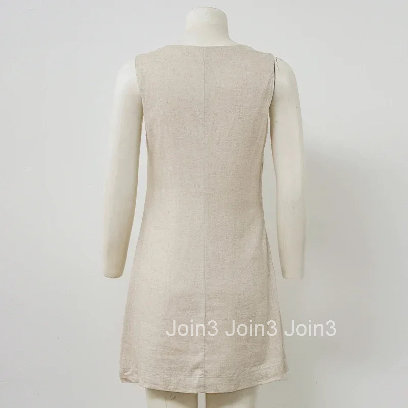 Womens Casual Linen Sleeveless Dress V-Neck Chic Elegant Cotton-Linen Blend Summer Fashion Sexy Chic New Arrival Vestidos