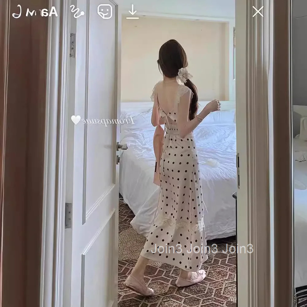 Elegant Slimming Sweet Waist-fitted Long Dress For Women Summer New Style Open-back Boat Patterned Dress