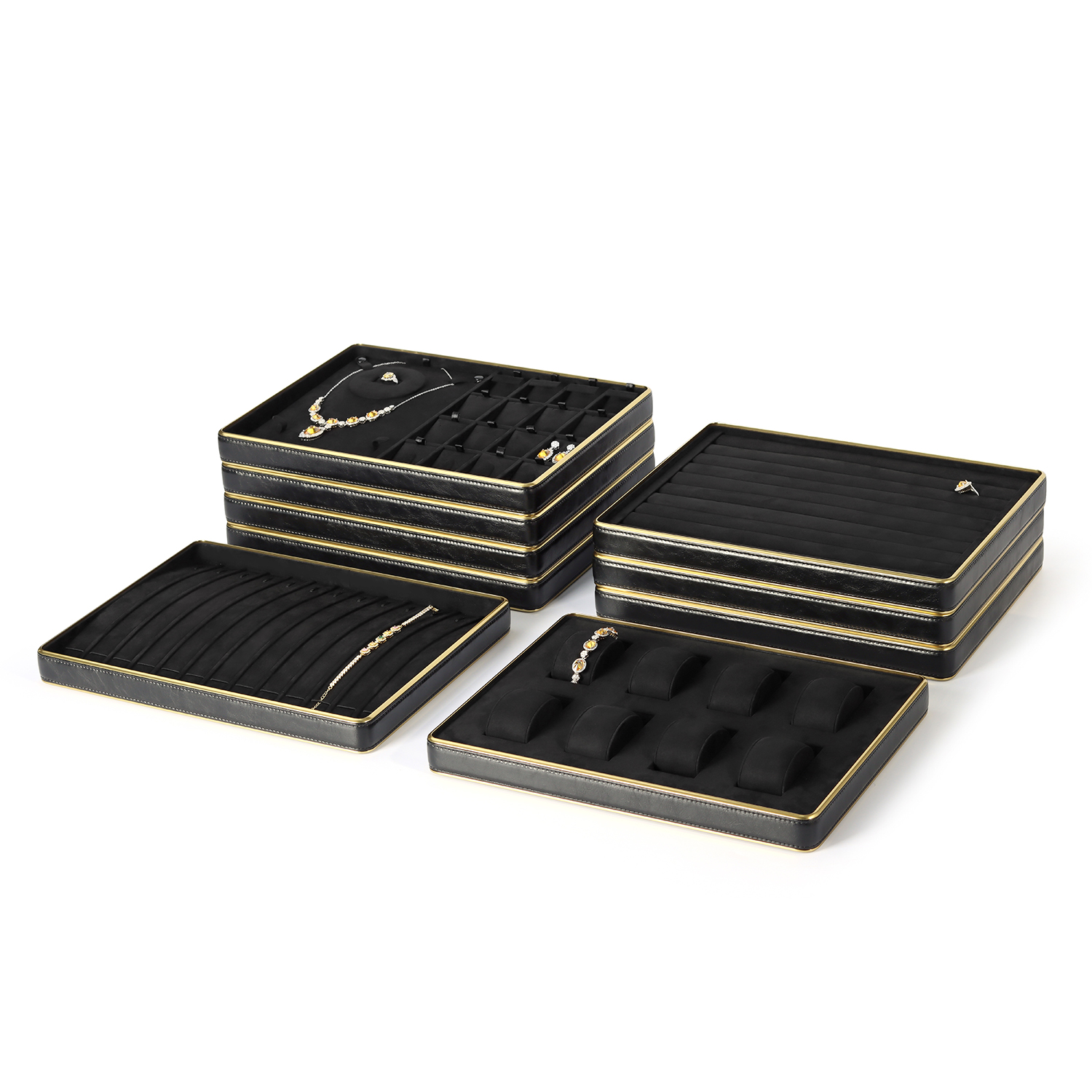 Stackable HLB Metallic Necklaces Display Trays with Velvet Interior - Elegant Showcase for Jewelry