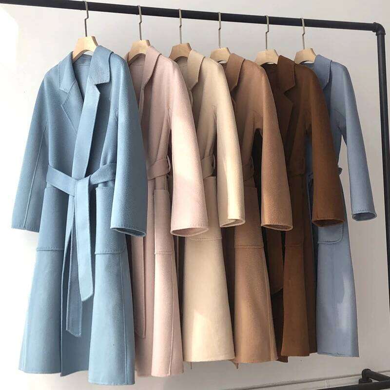 Women Handmade Hepburn Corrugated Water Ripples Double-Sided Wool Long Woolen Jacket Cashmere Coat Korean Max 250806