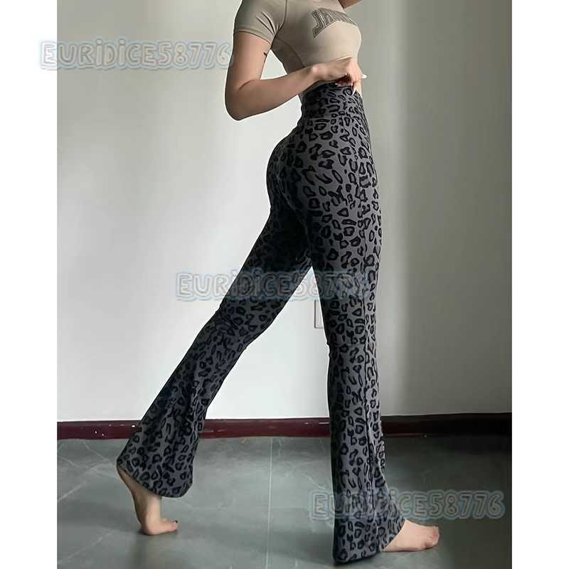 Extended Leopard Print Yoga Pants Breathable Leg-lengthening Flared Pants High-waisted Sports Pilates Floor-length Tight Pants H250806