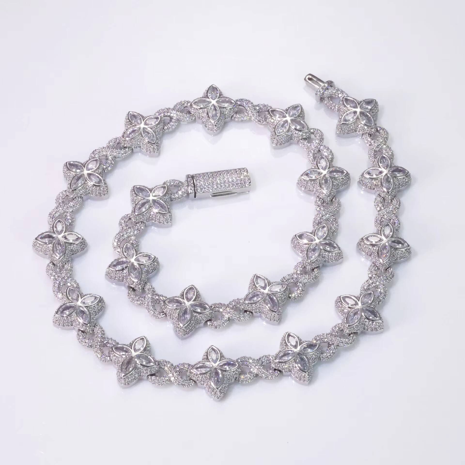 NUOYA Ball-Shaped Iced Diamond Flower Chain Four Leaf Clover Necklace Infinite Symbol Chain Hip Hop Jewelry for Men Women Beads