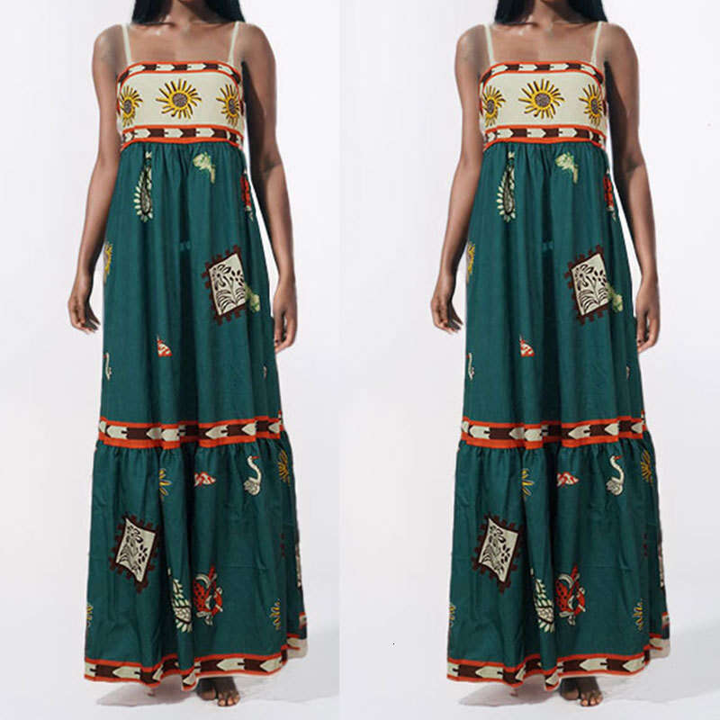 Women's Summer New Fashion Elegant Printed Flared Strap Dress B5