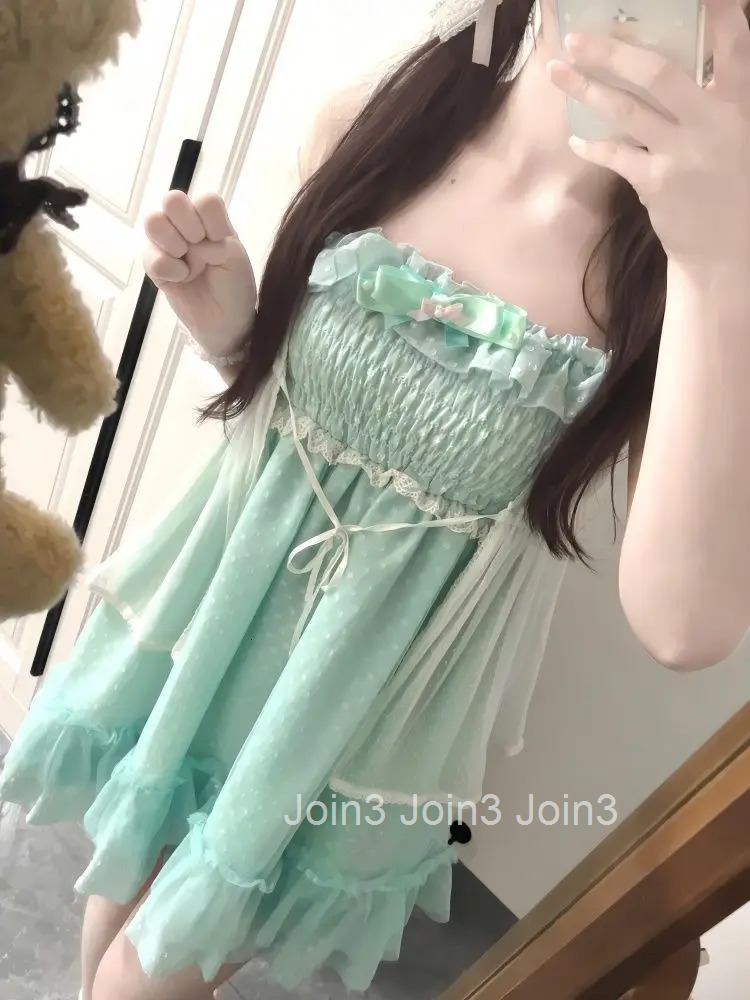 Summer Sweet Loose Dress Set Women Design Elegant Bow Sling Lace Dresses Female Fashion Sleeveless Kawaii Lolita Outfits