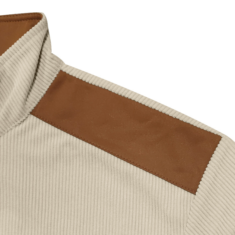 Men's heavyweight coat jacket men's casual stand-up collar long-sleeved shirt with color-blocking and patchwork European cotton fleece zippe