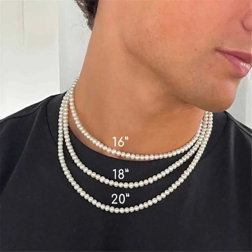 Pearl Necklace Men Simple Handmade Strand Bead Necklace 2022 New Trendy Men Jewelry for Women Girls Wedding Banquet Necklaces Y250805