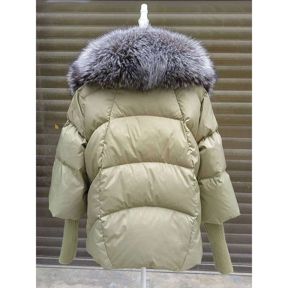 New Winter Jacket White Duck Down Coat With Knit Sleeve Fashion Women Coats Super Large Real Fur Collar 250806