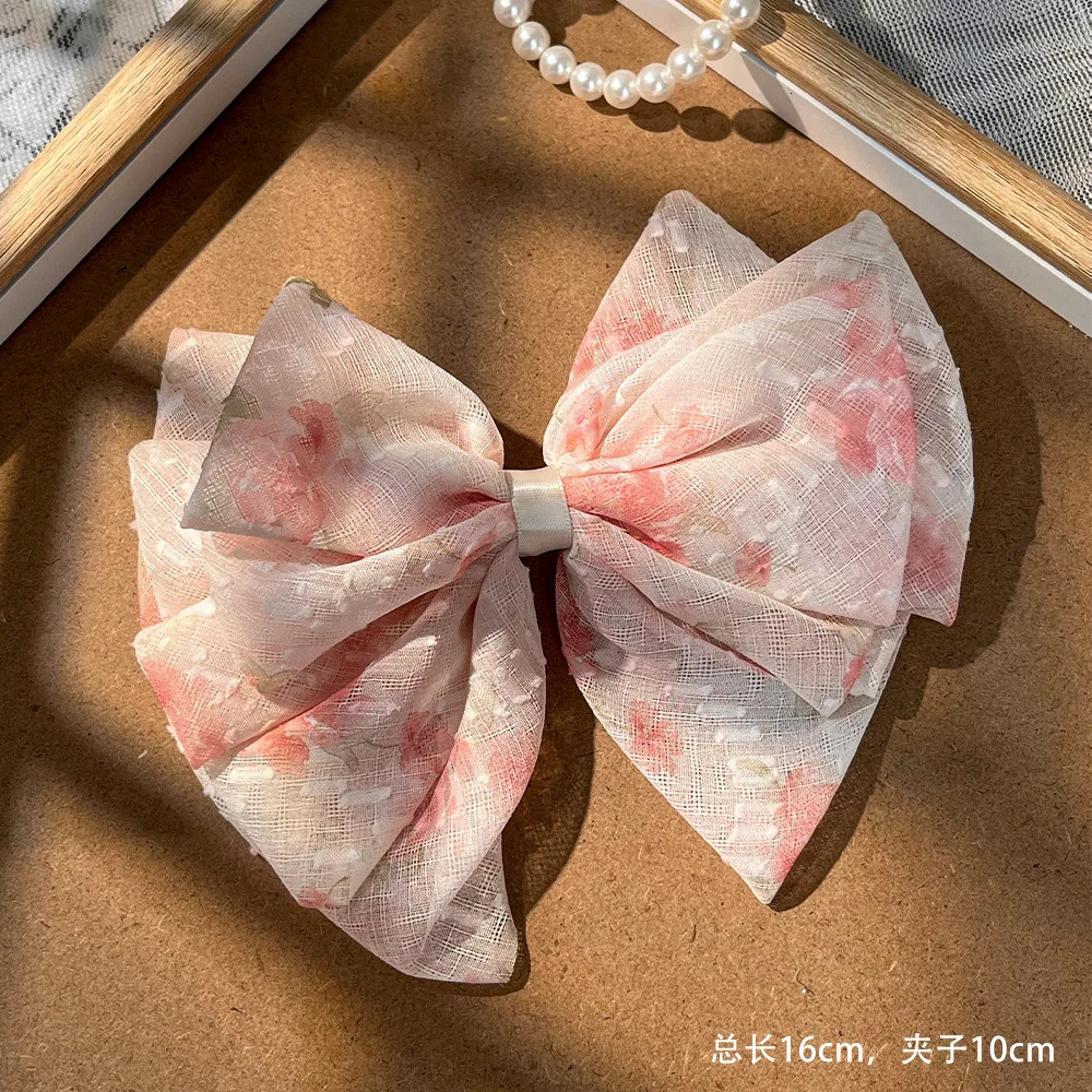 Elegant Romantic Chiffon Small Floral Bow Ribbon Hair Clip French Ethereal for Women Back Half Updo Ponytail Accessory 250730