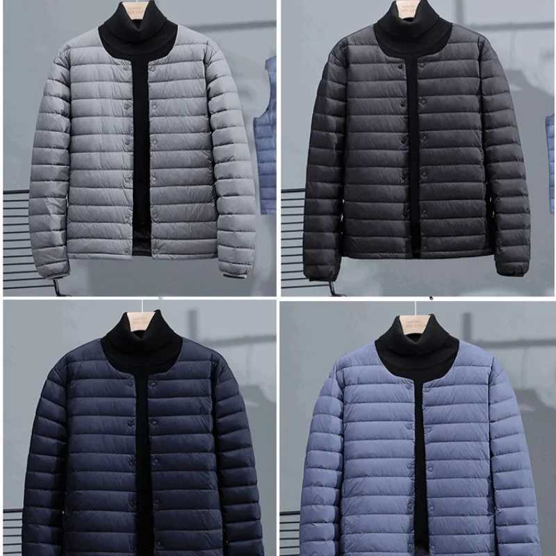 Mens ultra light down jacket for autumn and winter 2025 new simple casual round neck mens lightweight jacket with warm lining W250806