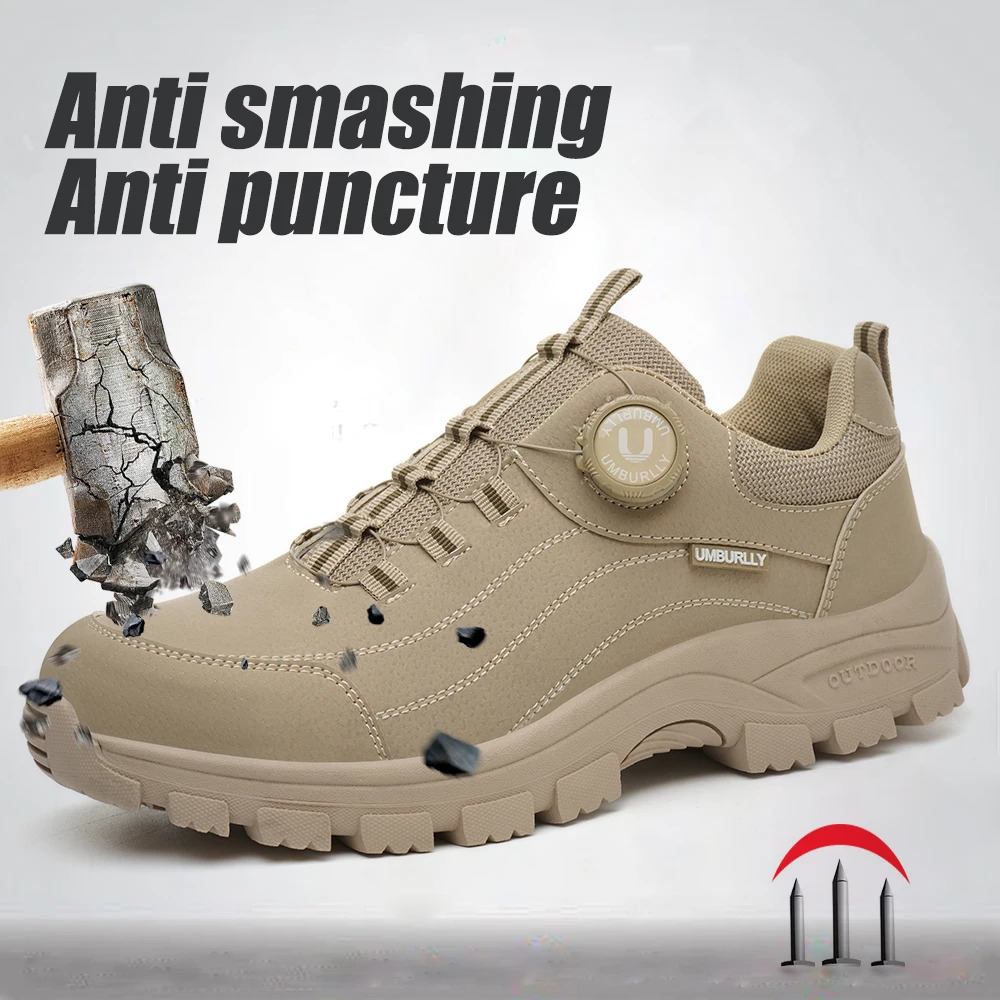 Mens Steel-Toed Safety Shoes With Anti-Crush Anti-Puncture And Anti-Slip Soles Fashionable Button Industrial Work Shoes 250731