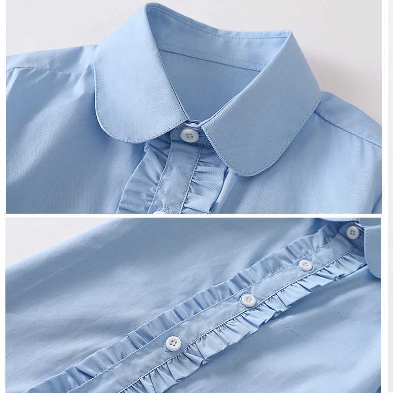 Summer Kids Blue Shirts for Girls School Uniform White Blouses Short Sleeve Preppy Cotton Children Clothing Dresses 6 8 10 14 Y X250806