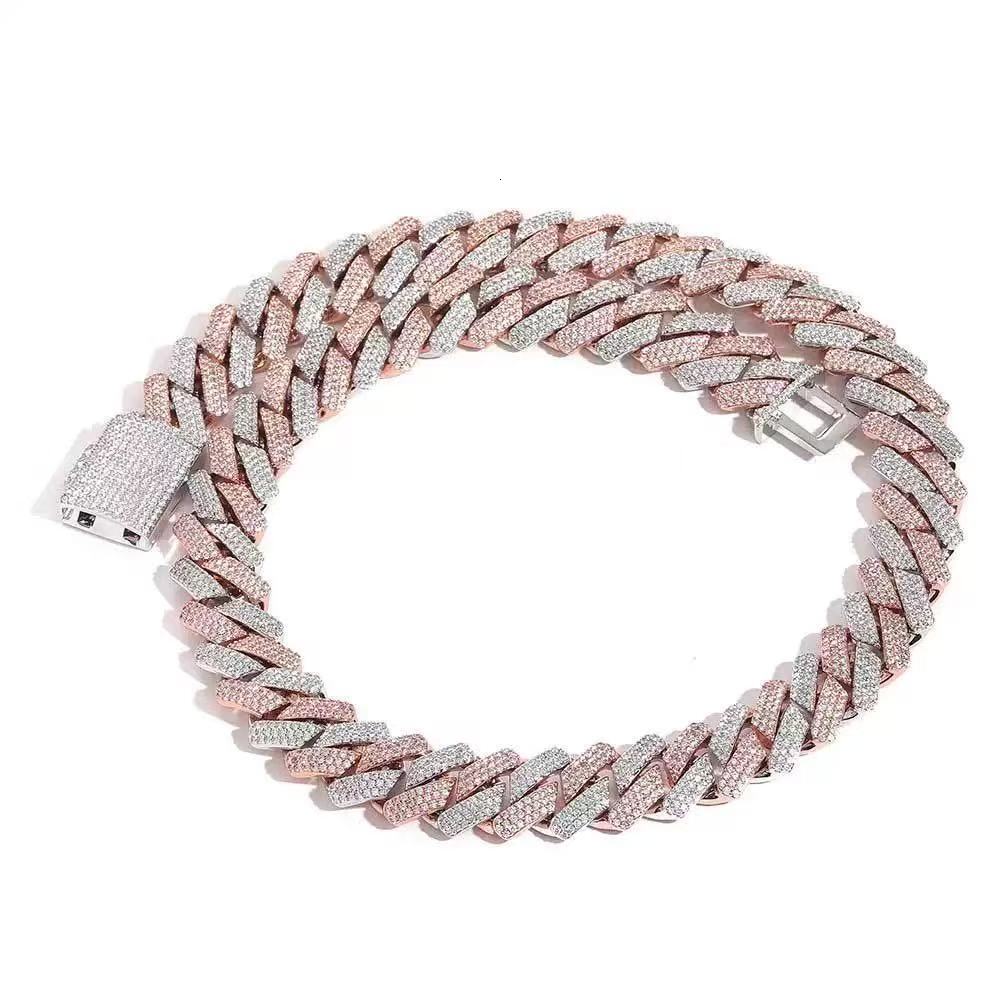 Custom Cuban Chain Necklace 925 Silver Vvs Moissanite 2 Tone Round Cut Diamond Personality Lock Catch Link for Men