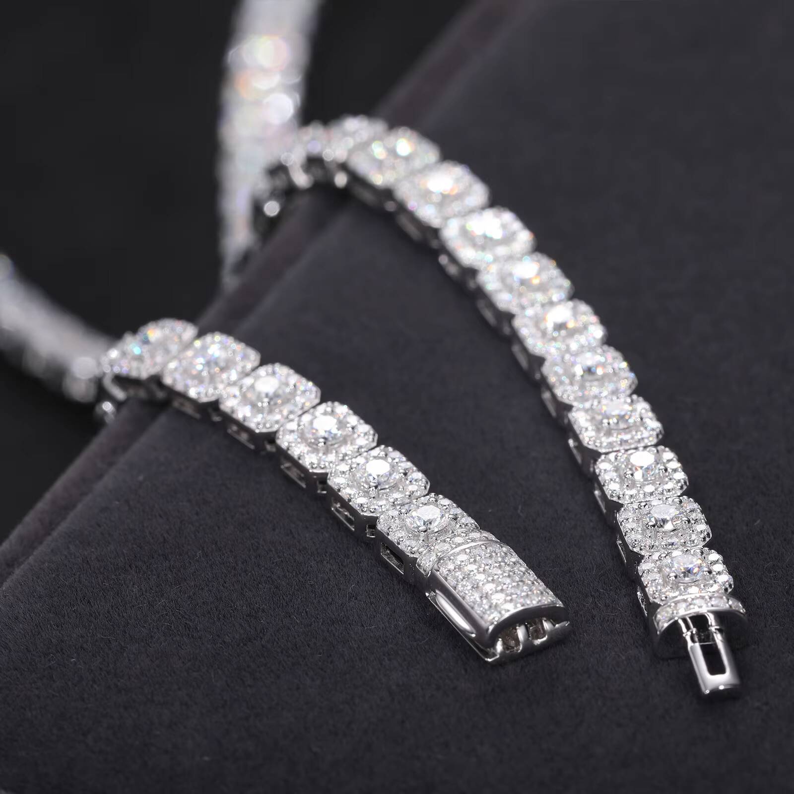 Exquisite VVS Moissanite High Quality White Gold Color Waterproof 925 Sterling Silver Tennis Bracelet for Men