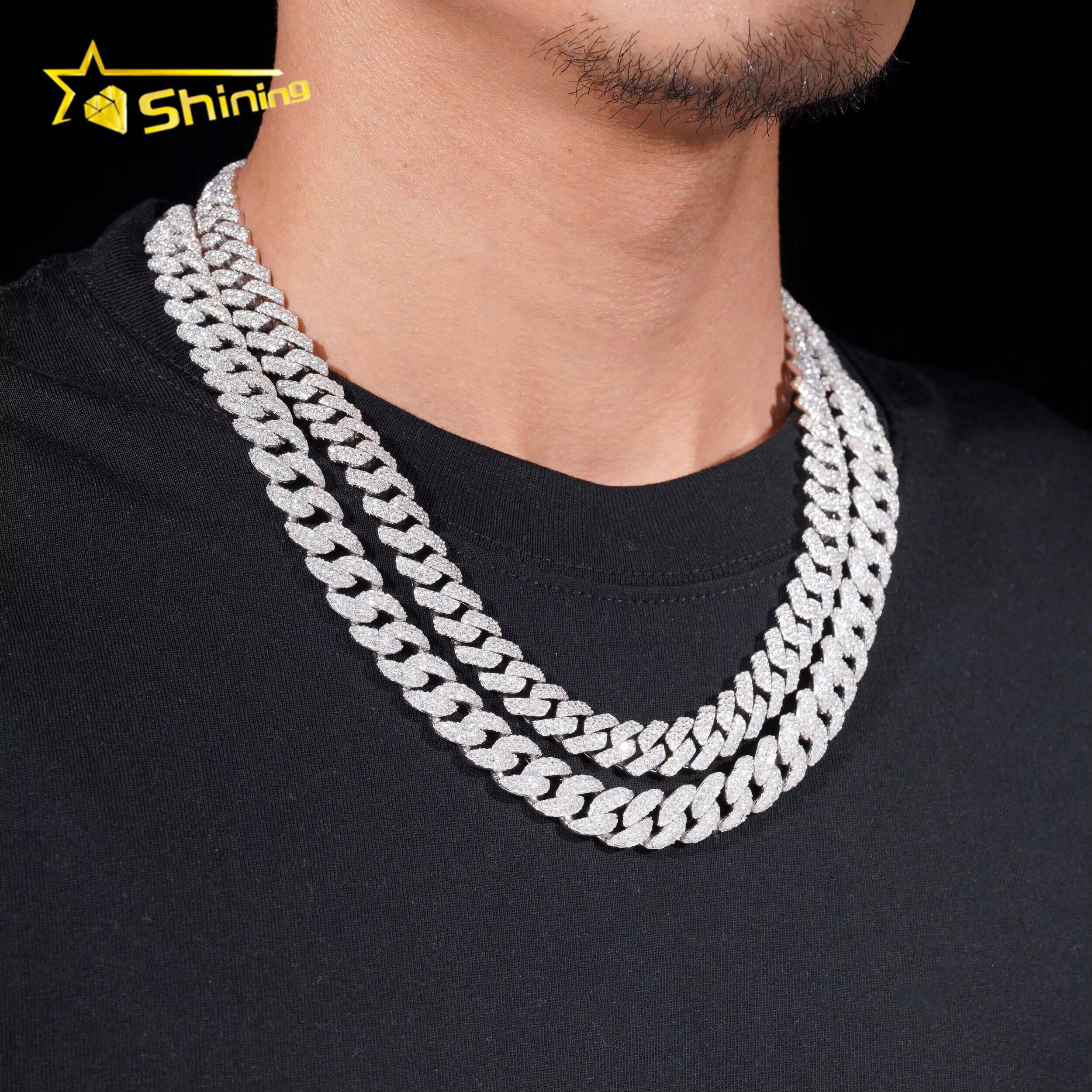 Promotion Sales RTS Hip Hop Jewelry 12mm Rounded Solid 925 Sterling Silver Men Necklace Iced Out VVS Moissanite Cuban Link Chain
