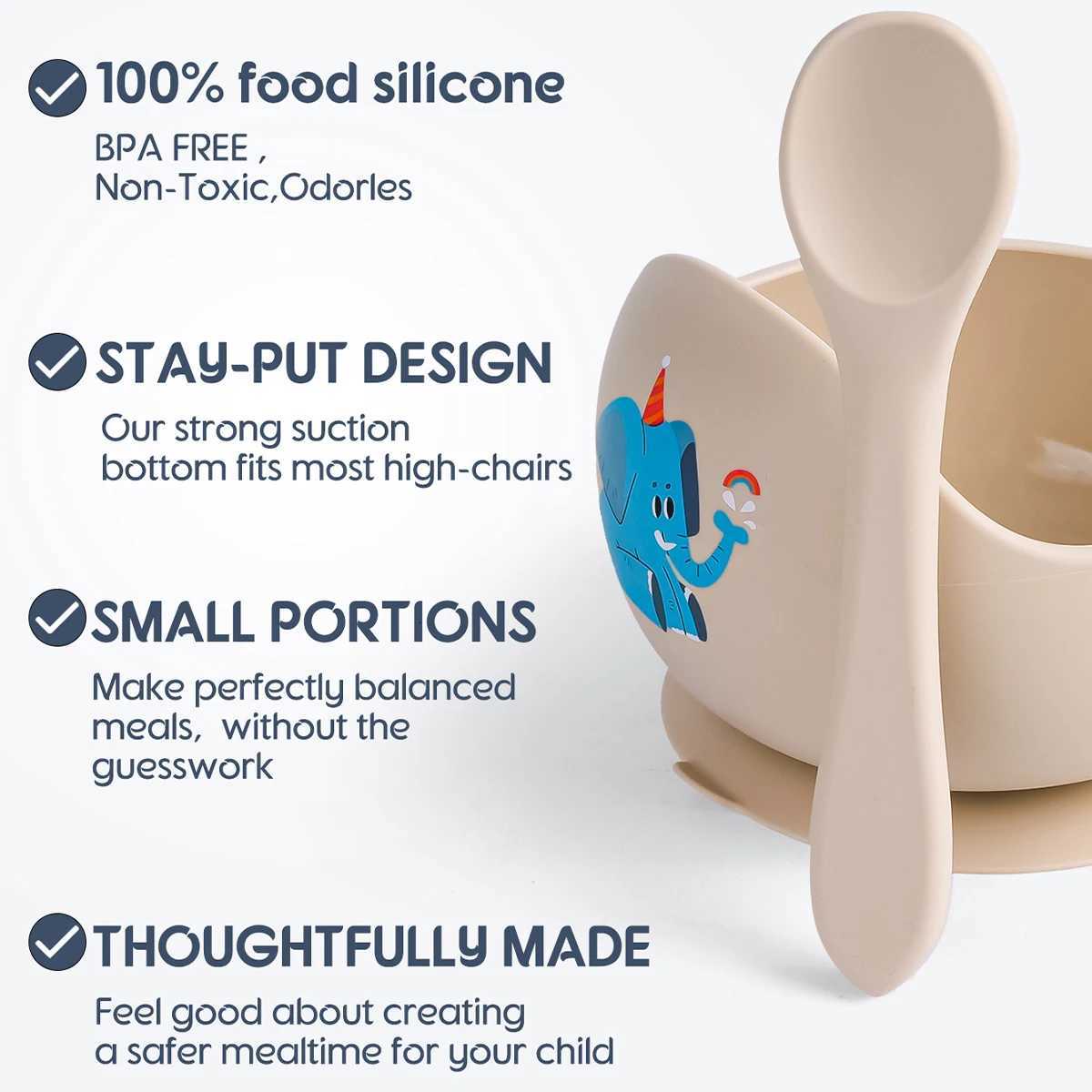 2PCS/Set Silicone Baby Feeding Bowl Tableware for Kids Waterproof Suction Bowl With Spoon Childrens Dishes Kitchenware Baby Stuff X250806