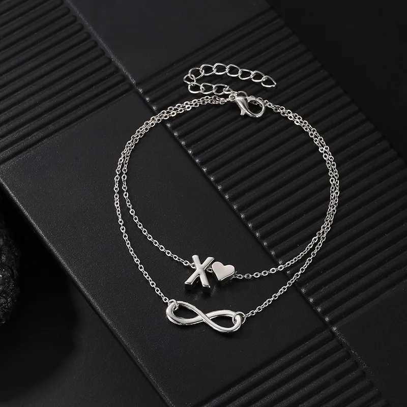 Boho Initial Anklet Heart Infinity Silver Color Ankle on Leg Chain 26 Letter Anklets For Women Ankle Beach Foot Jewelry Y250805