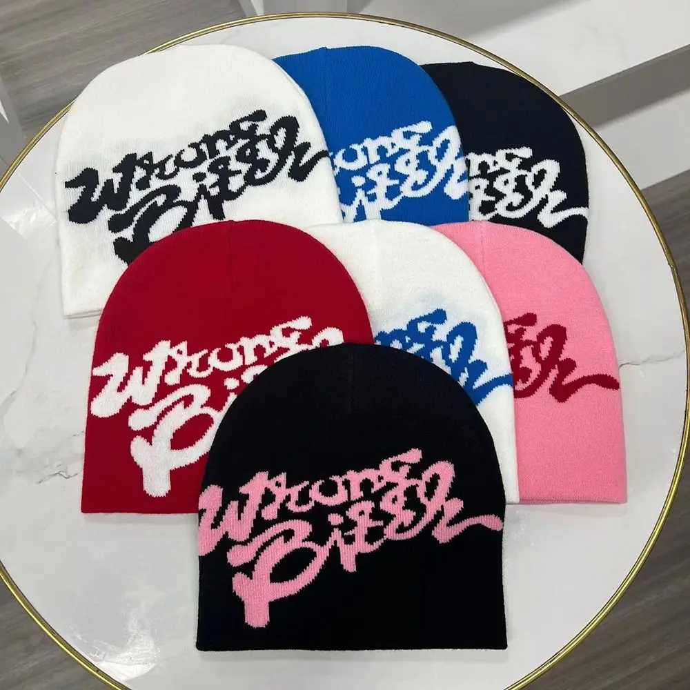 2K Ins Hip Hop Skullies Casual Cap Cold Cap Men Women Beanie Bonnet Letter Printing Knitting Cap Hat Gothic Wool Acrylic Warm L250806