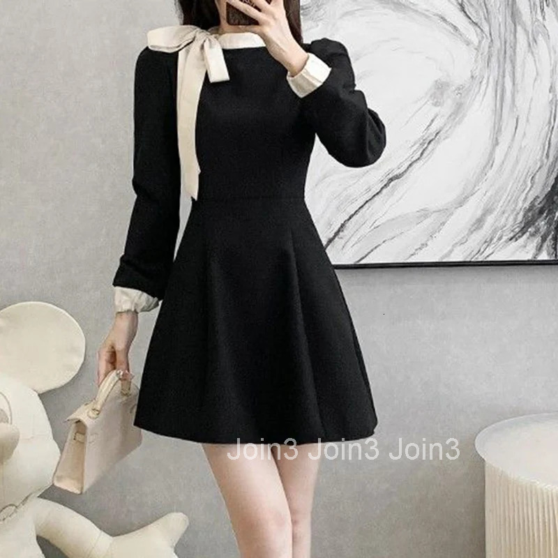Hot Sale Women Chic Elegant Formal Occasion Mid-Length Dress Autumn Lady Korean Style Designer Bowknots Long Sleeves Dress