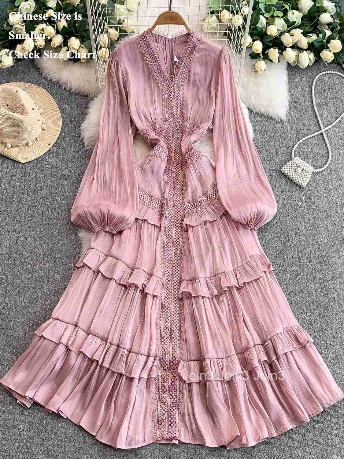 Rhainstone Luxury Formal Evening Maxi Dress Women Summer Autumn Long Sleeve Cake Dresses Faux Silk Loose Big Size Party Vestidos