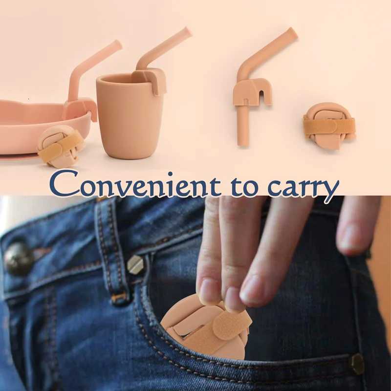 Reusable Silicone Straws Childrens Auxiliary Drinking Cups Foldable Curved Straight Straws BPA Free 100% Food Grade Silicone X250806