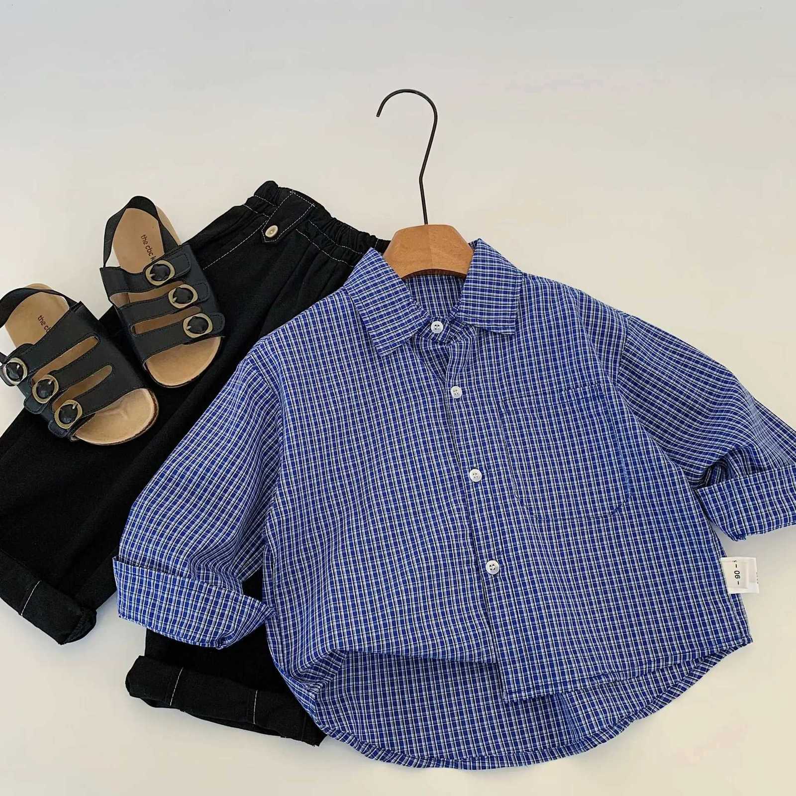 2025 Spring Boys Casual Simple Shirt Handsome Lapel Retro Korean Style Long Sleeve Kids Fashionable Top X250806