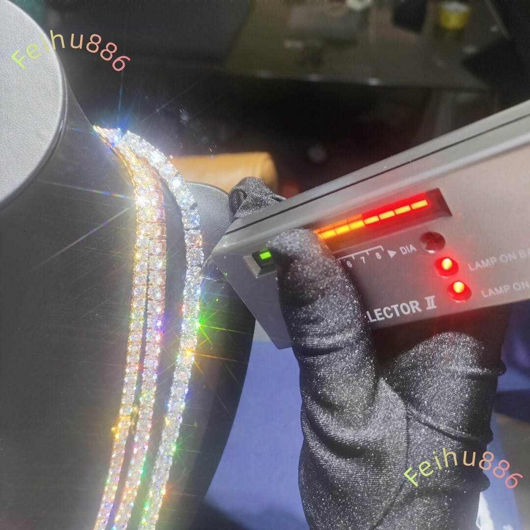 Hot Sale Factory Jewelry Rhodium 3mm Moissanite Tennis Chain 925 Sterling Silver Bling Pass Diamond Tester Hip Hop Style Gift