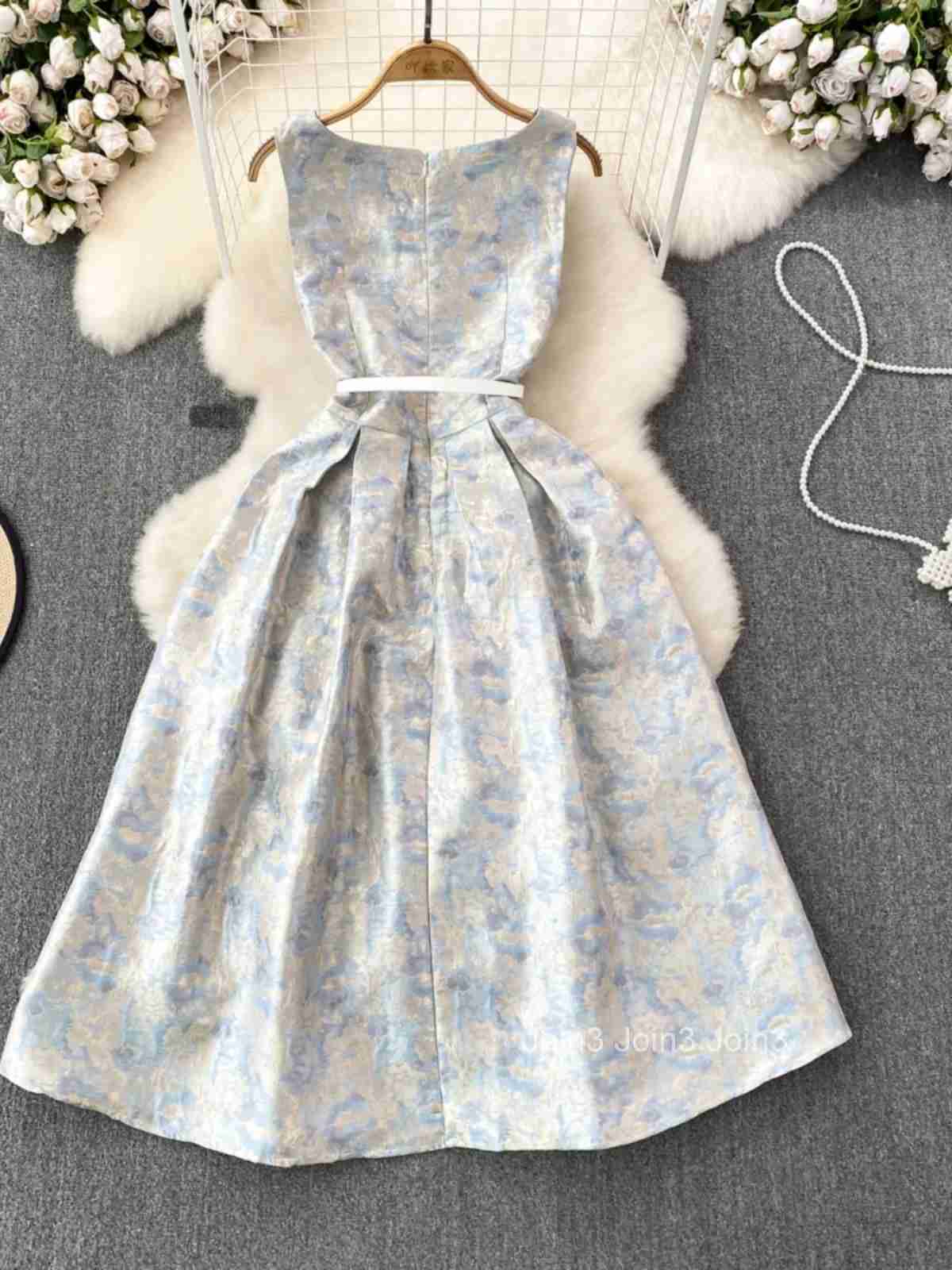 Elegant Luxury Celebrity Sleeveless Square Collar Printing Pleated Jacquarddress Slim Long Dress Party Formal Wedding Birthday