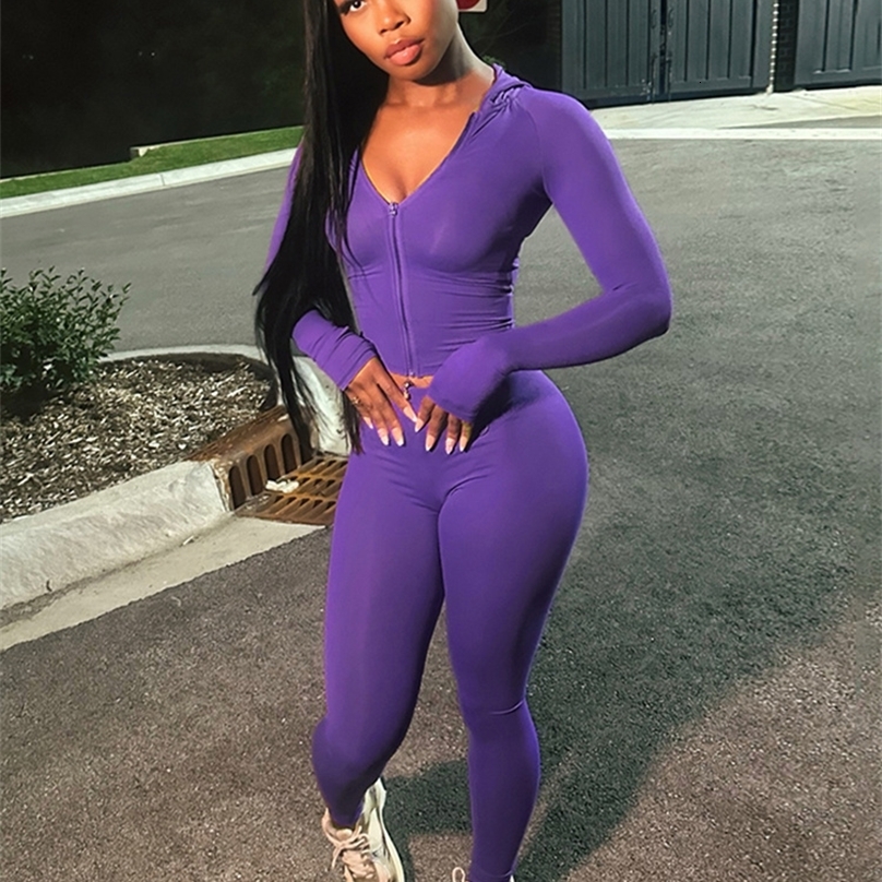 Nibber Sporty Casual 2 Piece Set Women Tracksuit Hooded Zip Crop TopsLeggings Fitness Soft Stretch Streetwear Activity Suit 250709