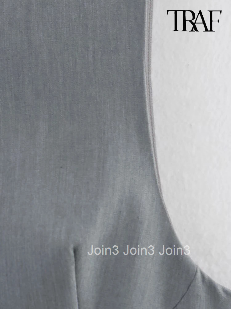 TRAF Womens Fashion Elegant and chic white pleated hem spliced gray dress Sexy Slim round neck sleeveless A-line mini dress