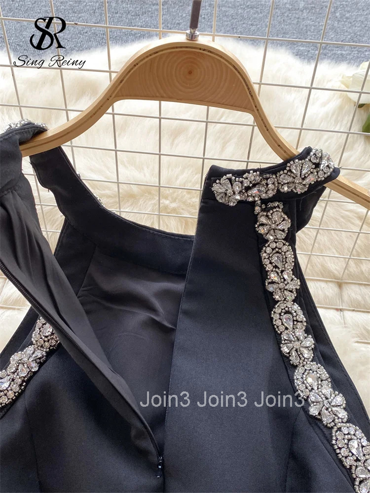 Light Luxury Evening Dress Diamonds Halter Sleeveless Beading Tassel Chic Fashion Senior Ladies Party Short Dress