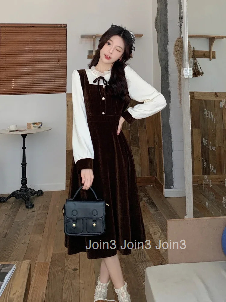 Woherb Fashion Women Dress Patchwork Knitted Tunic Robe Vestidos Elegant Black A-line Dresses Pull Sleeve De Mujer