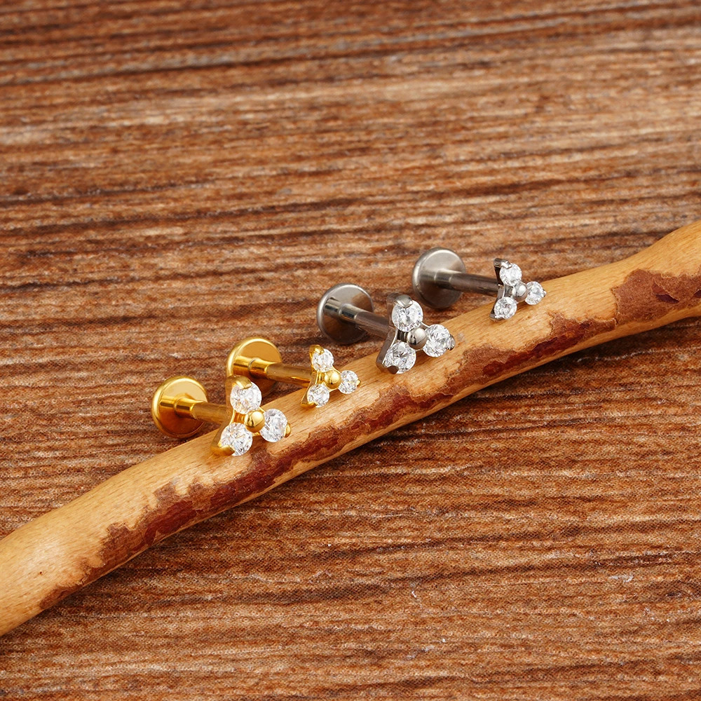 Right Grand ASTM 36 16G Triple CZ Cartilage Helix Earring CZ Tragus Stud Conch Earlobe Lip Piercing Jewelry 250805