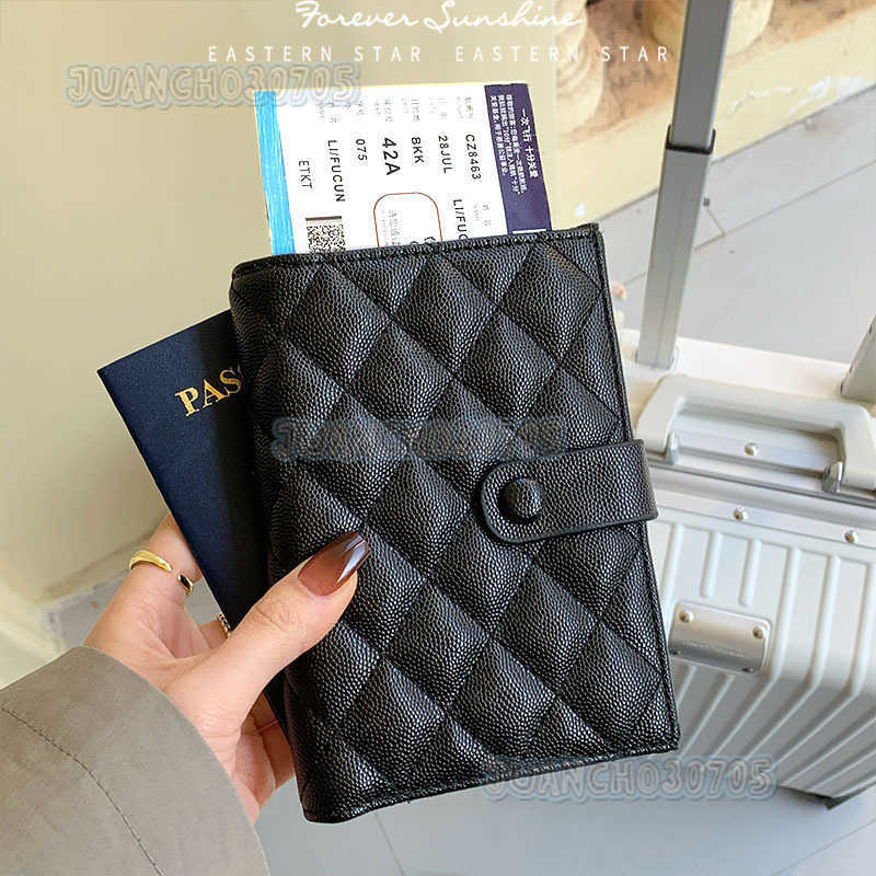 2025 New Caviar Leather Passport Holder Zipper Short Travel Passport Bag Multi-functional Document Organizer H250806
